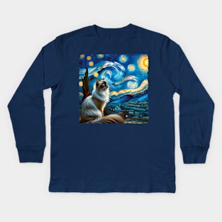 Birman Starry Night Inspired - Artistic Cat Kids Long Sleeve T-Shirt